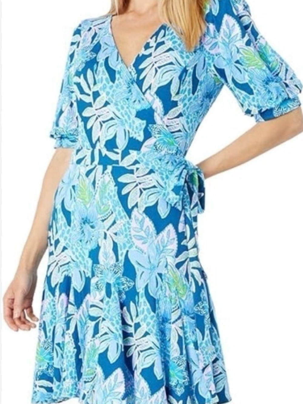 Lilly Pulitzer Kessler Wrap Dress Macaw Blue Tall Me About It Size S